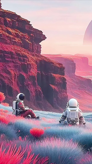 外星草原闲聊的宇航员
