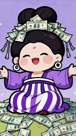 紫气东来发财仕女