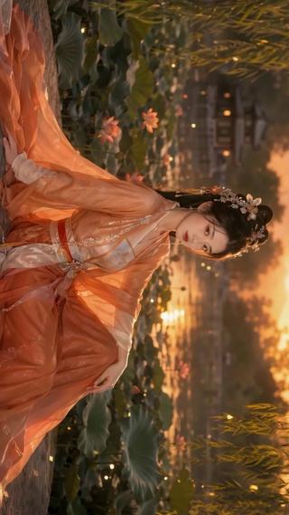 暮色荷塘古风美人