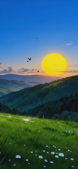 夕阳树木绿景