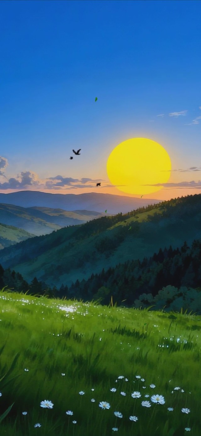 夕阳树木绿景