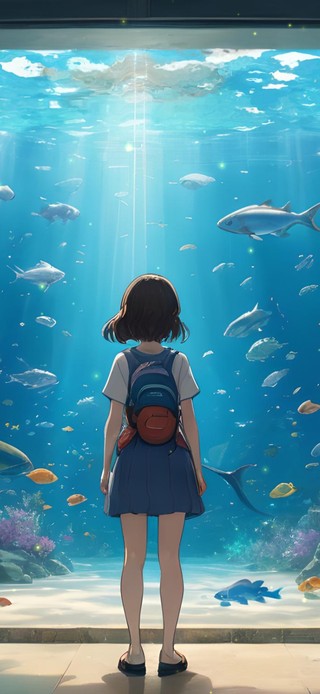 水族馆中的女孩