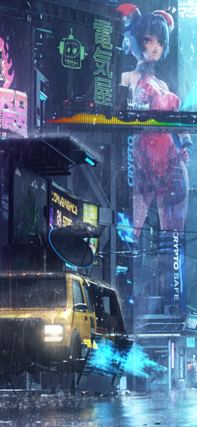 4k 炫酷赛博朋克雨天城市