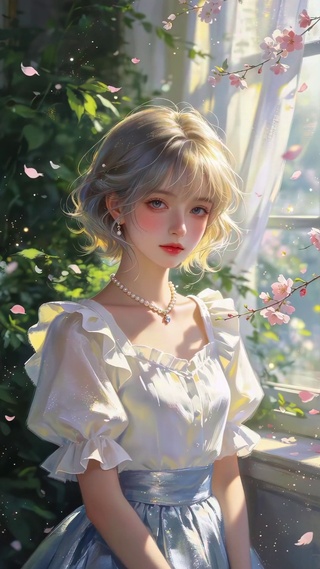 窗前美丽女孩