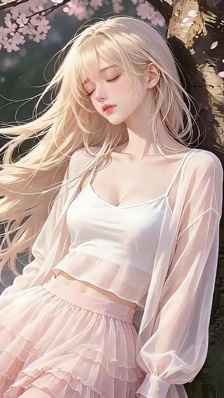 春樱浮梦倚憩少女