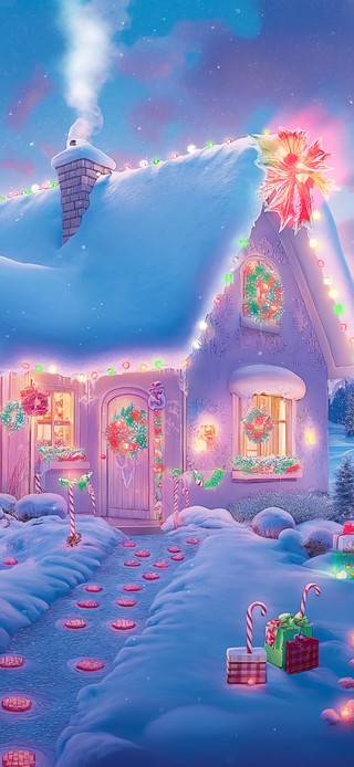 圣诞节雪夜小屋