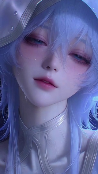 雨夜蓝发二次元美少女