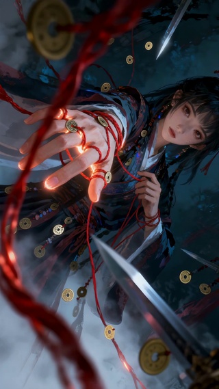 古风红色仙侠江湖的丝线控制者