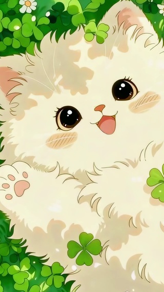 躺在草地上的快乐小奶猫