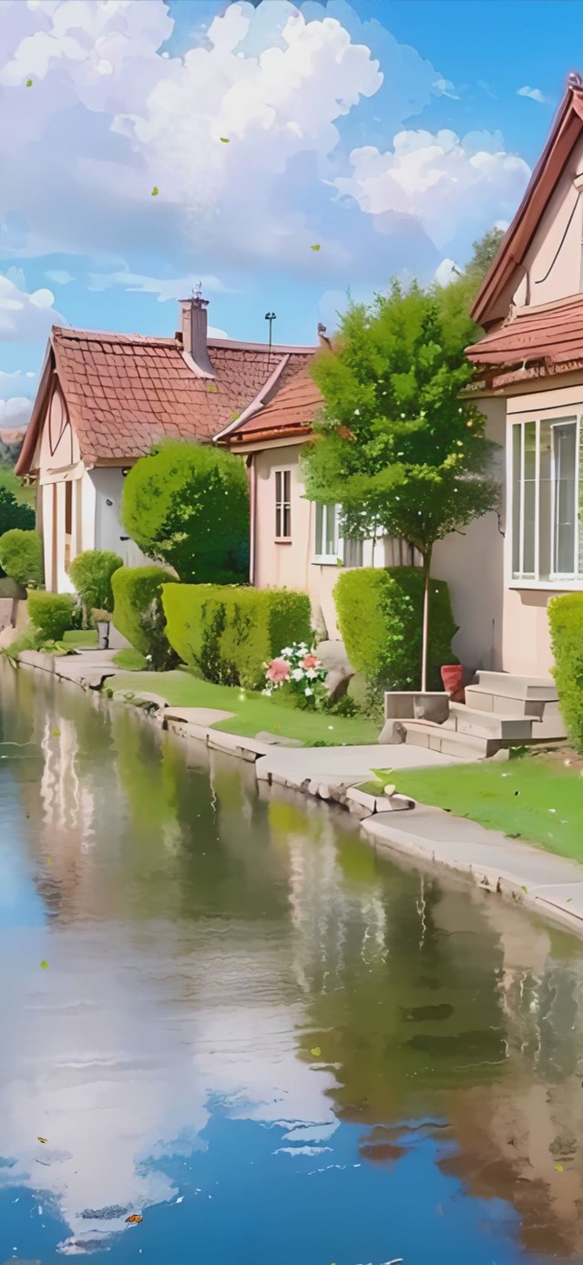 护眼花草树木溪流景色