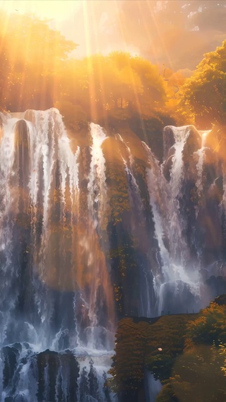 护眼森林绿景瀑布景色