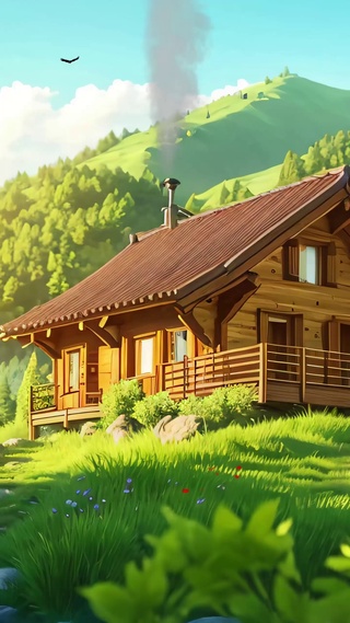 温馨治愈绿色清新小木屋