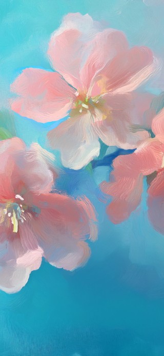 水中桃花（油画）