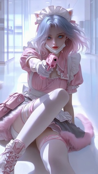 走廊里的粉色战斗猫娘