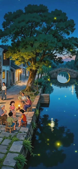 夏夜萤火古巷