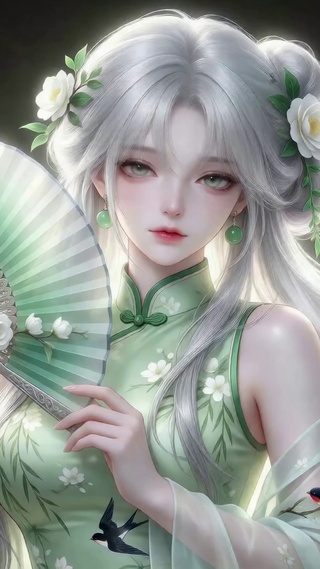 银发古风旗袍美少女