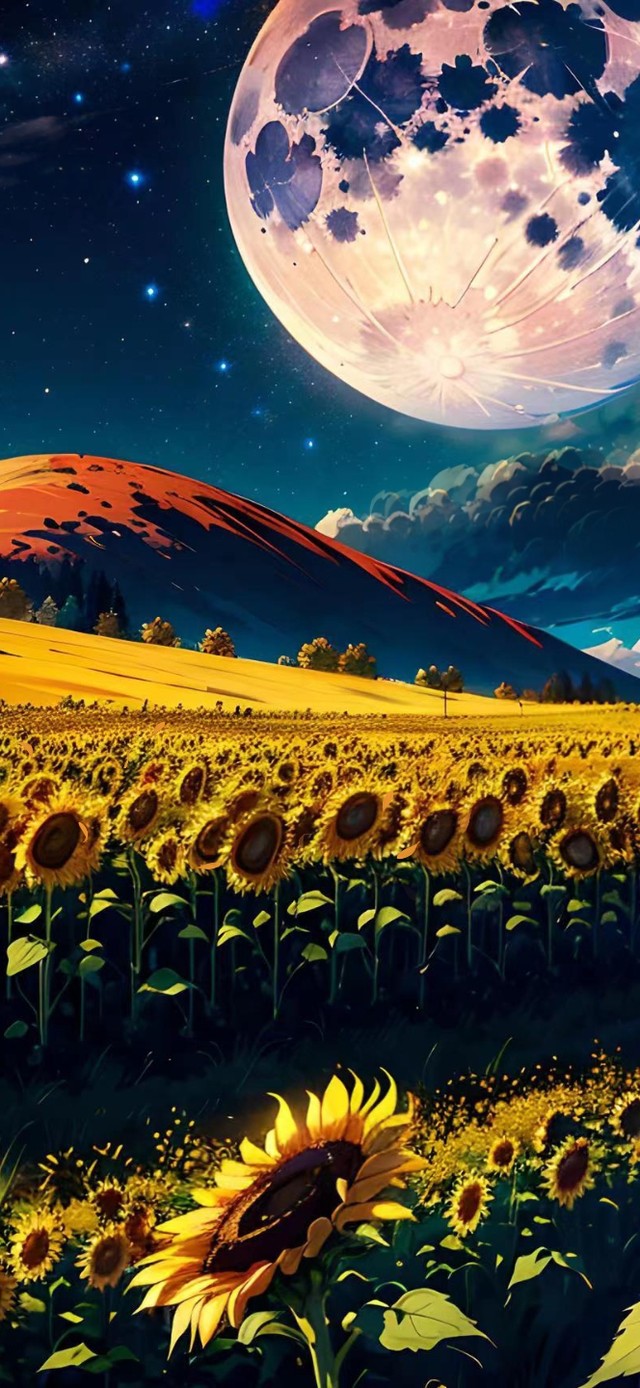 月夜向日葵花田