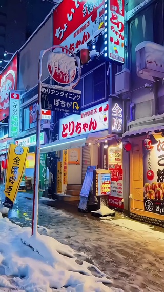 日式街道冬天风景