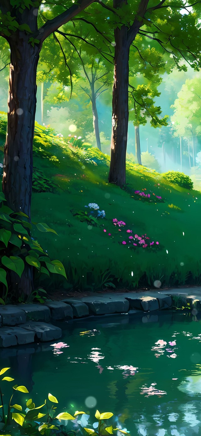 治愈护眼绿色森林河边