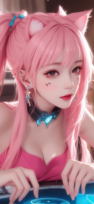 粉发狐耳少女电竞