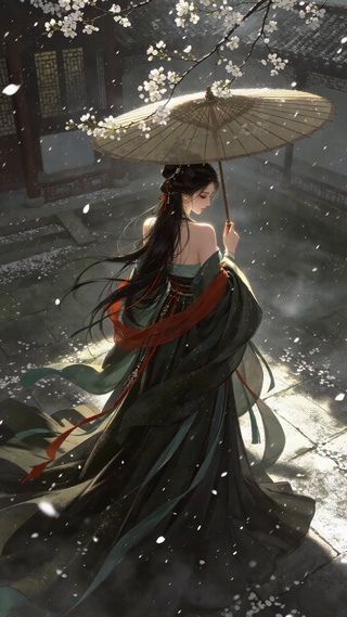 古风樱花雨美女壁纸