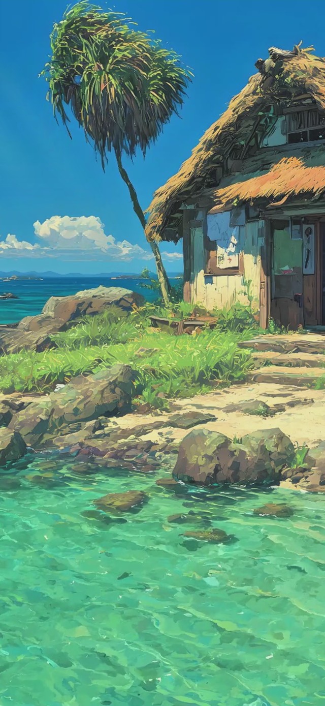清新海景 茅屋下的夏日海岛