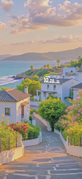 夕阳下的海滨小镇