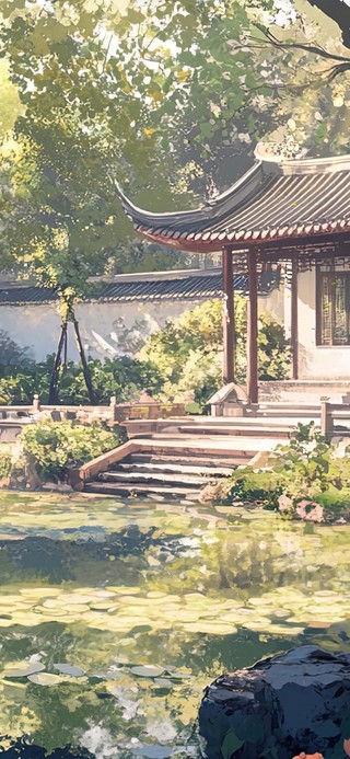 午后治愈池塘风景