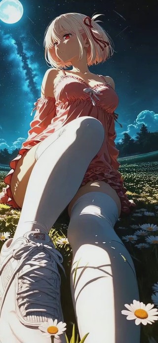 月空下的性感白丝美女