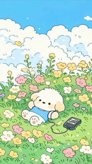 小清新花丛可爱小狗