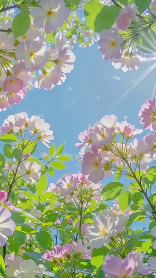 蓝天樱花清新治愈风景