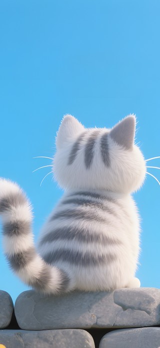 墙头上看彩虹的猫咪