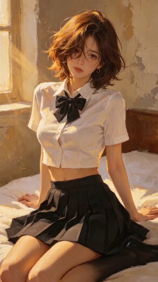 油画风棕发 JK少女