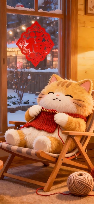 新年在家打毛衣的猫咪