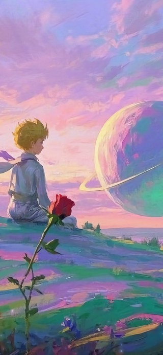 花漾壁纸|粉紫星球下的小王子