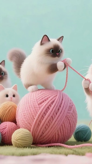 扯毛线球的小猫