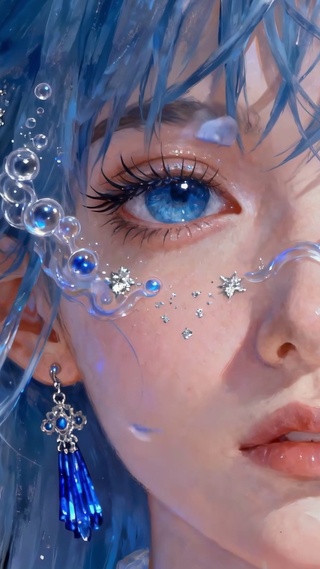 宇宙星空蓝发蝴蝶蓝瞳少女的凝视