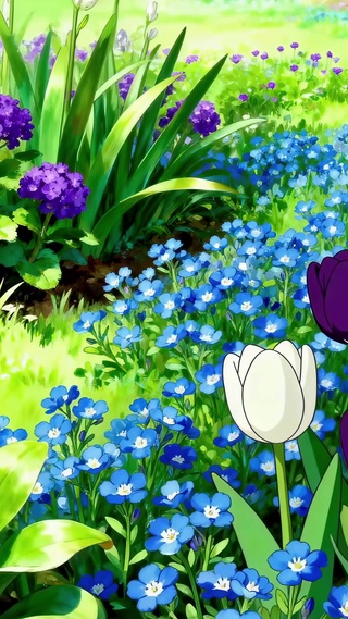 花潮小清新紫白交织的春日花境