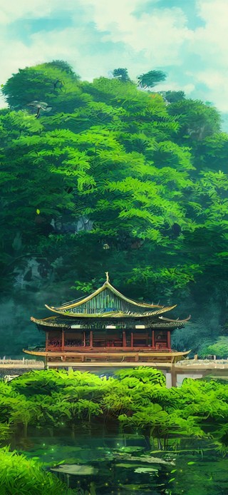 古风竹林山水栈道