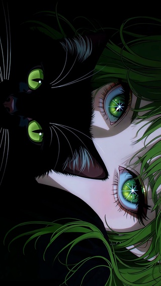 绿发少女与黑猫
