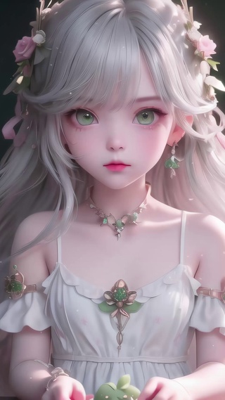 高冷治愈可爱银色长发美少女