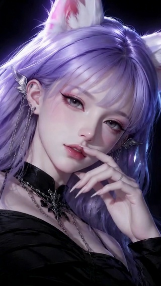 暗黑紫发猫耳美少女