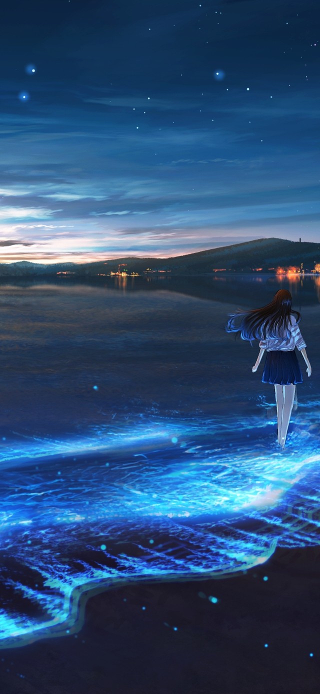 夕阳荧光海边微风