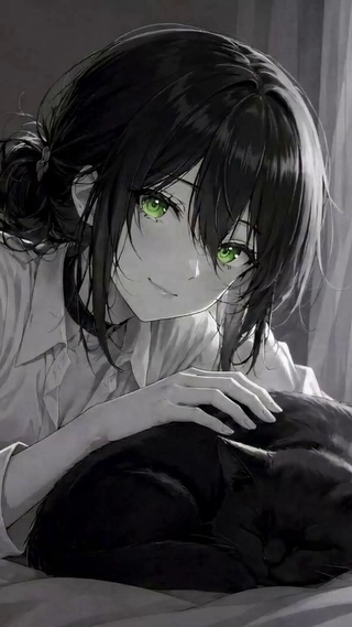 静夜卧室黑猫与少女蕾塞