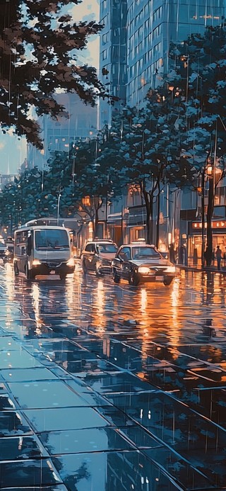 街头静谧雨夜