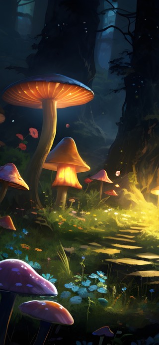 夜晚梦幻蘑菇森林