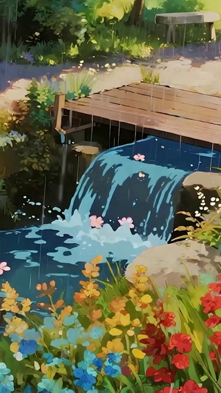 雨天护眼绿景树木