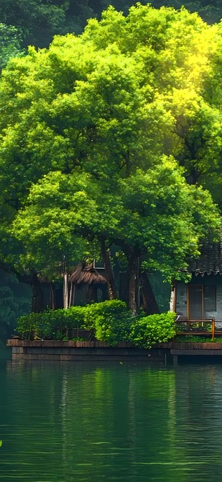 唯美湖中小屋