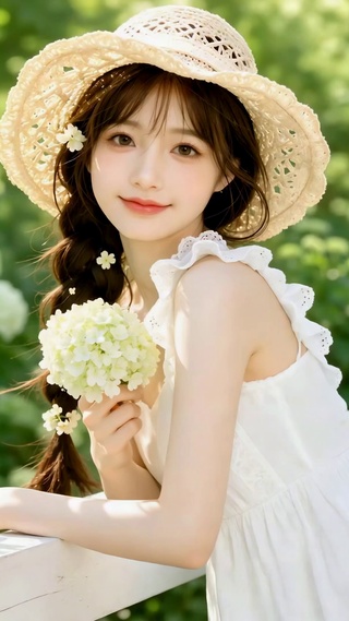 夏日花丛清纯美少女
