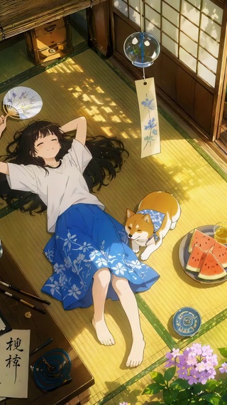 惬意夏日庭院美少女